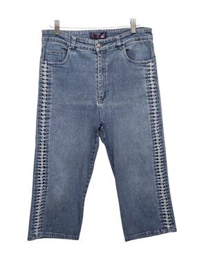 Embellished Cropped Capri Jeans Jorts Size L 30x18 High Rise Lattice Festival